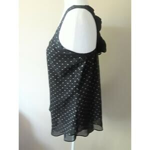 Bisou Bisou Womens Small Black and Gold Polka Dot Ruffle T back Sleeveless Shirt